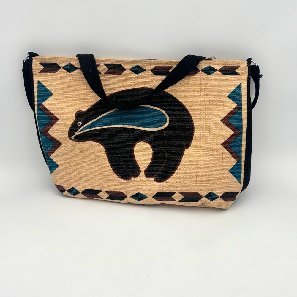 El Paso Woven Bear Design Saddle Tote Bag